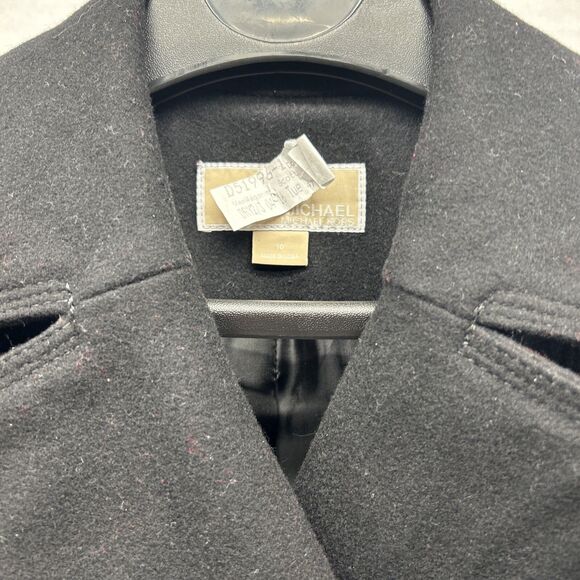 Michael Kors Black Wool Blend Coat Womens 10 Double Breasted Gold Buttons READ - Picture 6 of 8